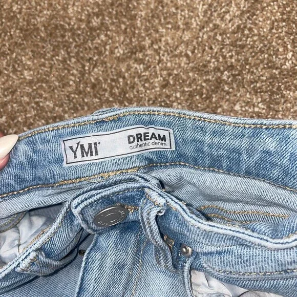 YMI jeans Dream authentic denim wide leg raw hem distressed SZ 3 26" pants - Picture 7 of 8